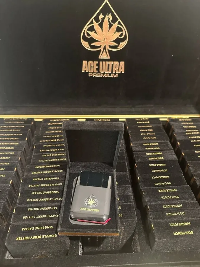 Ace Dual Gen 2 Disposable — Ace Ultra Premium dual-chamber 2g disposable vape shown in its black and gold presentation box