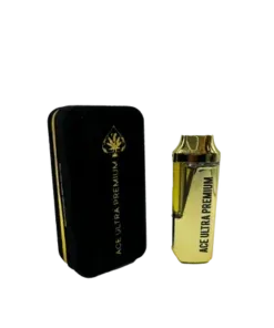 Ace Ultra Cool Breeze — gold Ace Ultra Premium 2g disposable vape device beside its black and gold case, Cool Breeze flavour